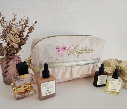 Beige shimmering and orange liberty toiletry bag