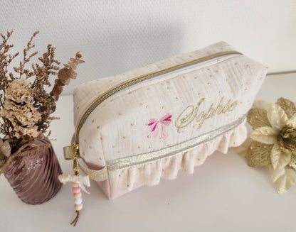 Beige shimmering and orange liberty toiletry bag