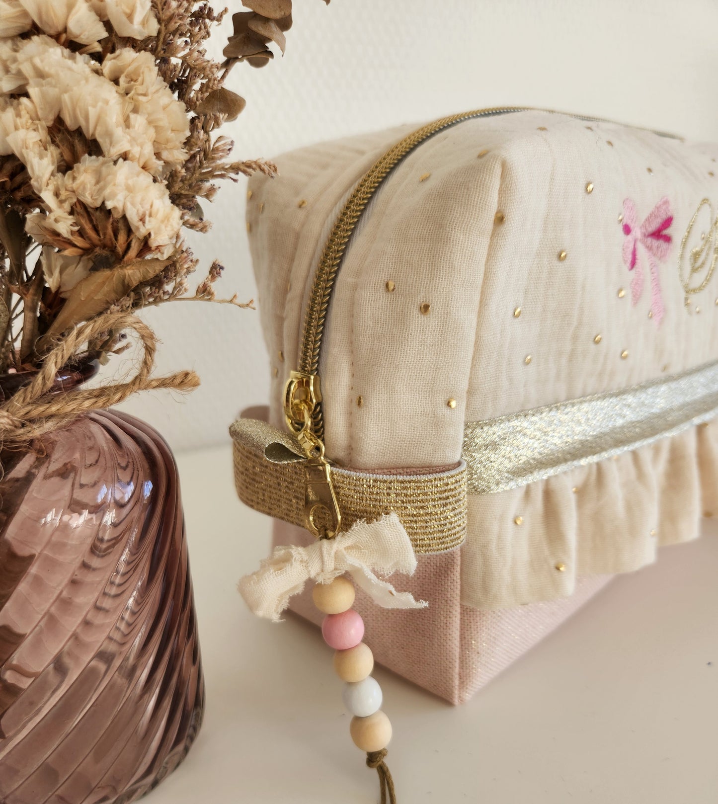 Beige shimmering and orange liberty toiletry bag