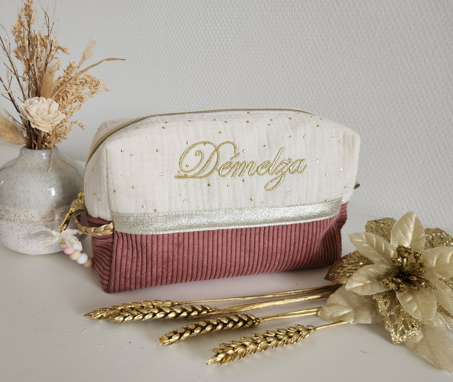 Beige shimmering and orange liberty toiletry bag