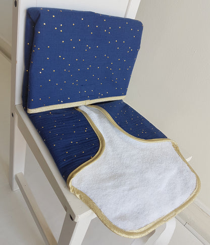 Tapis à langer nomade, double gaze de coton à pois dorés