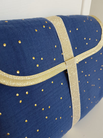 Tapis à langer nomade, double gaze de coton à pois dorés