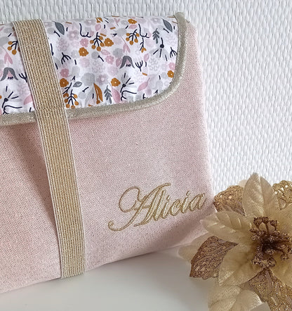 Tapis à langer nomade, rose pâle scintillant et liberty rose