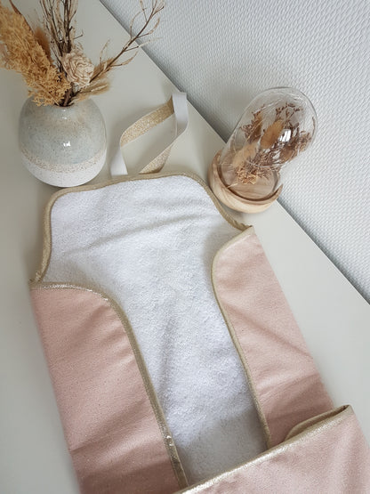 Tapis à langer nomade, rose pâle scintillant et liberty rose