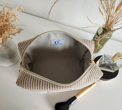 EN STOCK : Trousse de toilette en velours ou coton brodée tête de chat