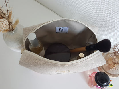 Trousse de toilette beige scintillant et liberty orange