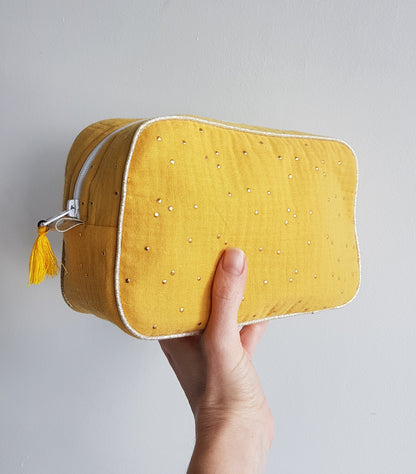Trousse de voyage passepoilée en double gaze de coton