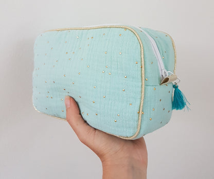 Trousse de voyage passepoilée en double gaze de coton