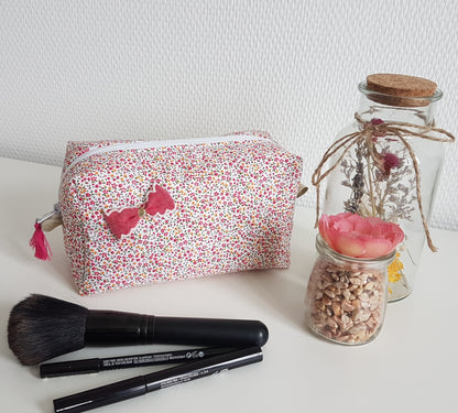 Trousse à maquillage mini fleurs fuchsia et orange