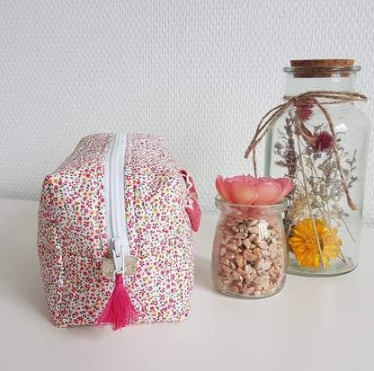 Trousse à maquillage mini fleurs fuchsia et orange