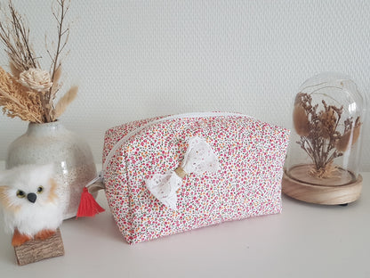 Trousse à maquillage mini fleurs fuchsia et orange