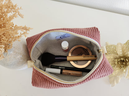 Trousse à maquillage en velours côtelé et motif brodé