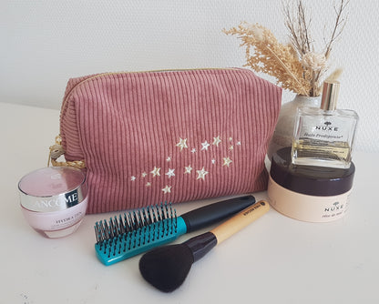 Trousse de toilette en velours côtelé et motif brodé