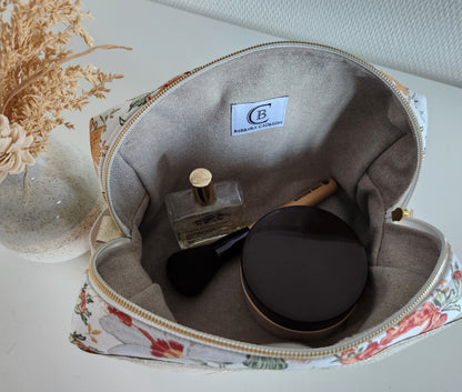 Trousse de toilette beige scintillant et fleurs d'automne