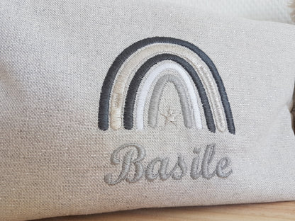 Trousse de toilette gris perle scintillant, broderie argentée