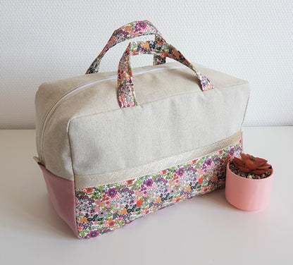 Valisette beige scintillant et liberty orange