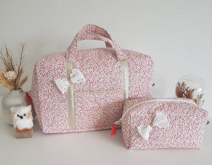 Trousse à maquillage mini fleurs fuchsia et orange
