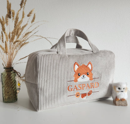 Valisette en velours côtelé et broderie renard