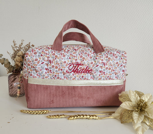 Valisette velours rose et liberty