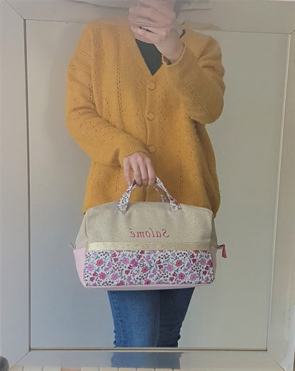 Valisette beige scintillant et liberty rose