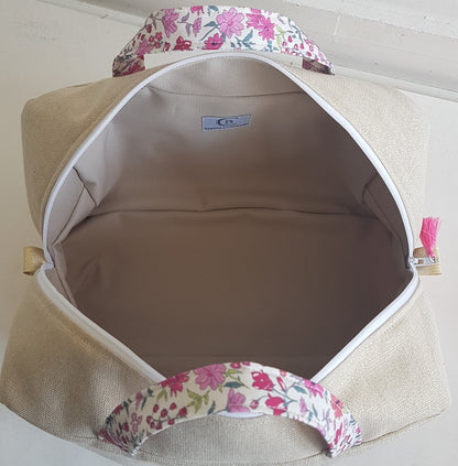 Valisette beige scintillant et liberty rose