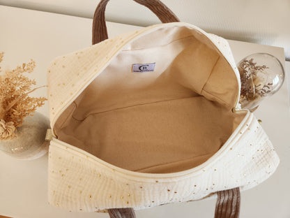 Valisette gaze de coton écrue et velours côtelé beige