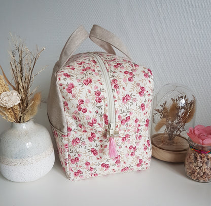 Valisette bicolore coton et beige scintillant.