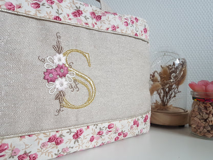 Valisette bicolore coton et beige scintillant.