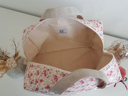 Valisette bicolore coton et beige scintillant.