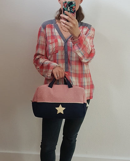 Valisette bicolore gaze de coton et jean denim