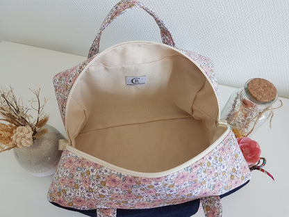 EN STOCK Valisette jean et fleurs roses, initiale fleurie
