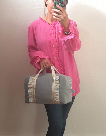 Valisette jean et volants liberty pastels