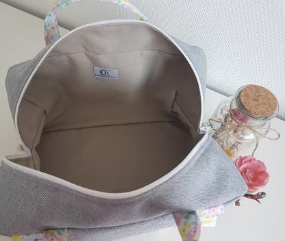 Valisette jean et volants liberty pastels