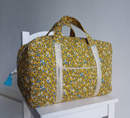 Valisette fleurie jaune moutarde