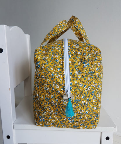 Valisette fleurie jaune moutarde