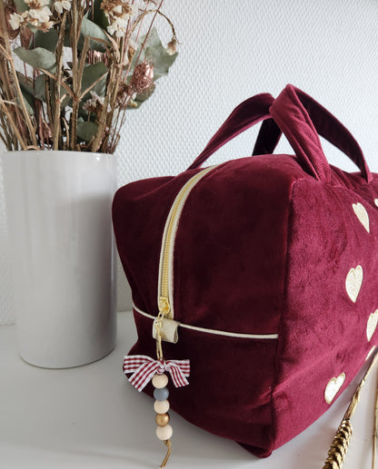 EN STOCK : Valisette "Bisous" en velours et coeurs dorés brodés