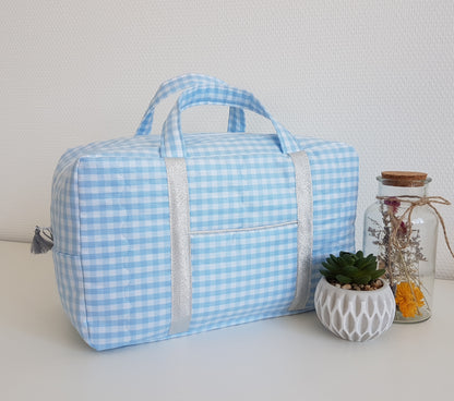 Valisette coton vichy bleu pâle