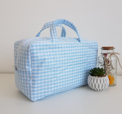 Valisette coton vichy bleu pâle