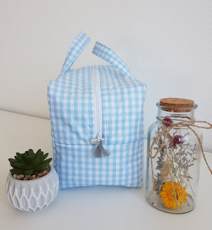Valisette coton vichy bleu pâle
