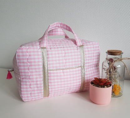 Valisette coton vichy rose pâle