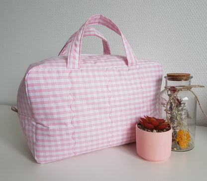 Valisette coton vichy rose pâle