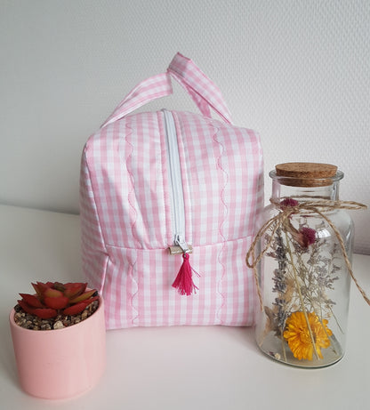 Valisette coton vichy rose pâle