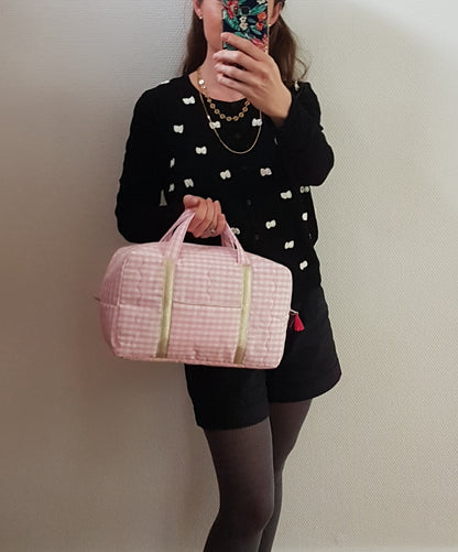 Valisette coton vichy rose pâle
