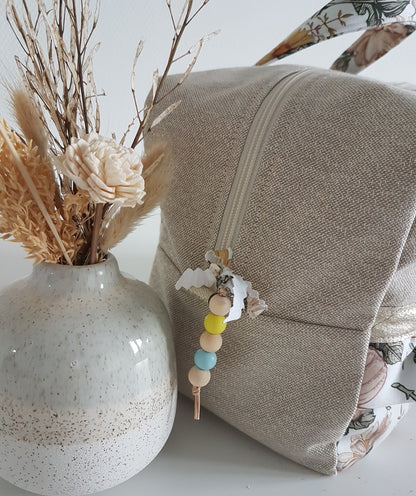 Valisette coton beige scintillant et grosses fleurs retro