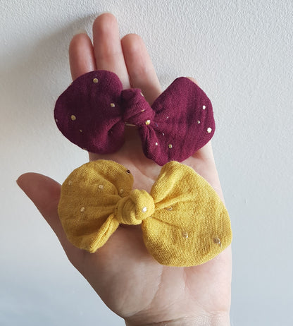 Barrette à nœud femme ou enfant, double gaze de coton.