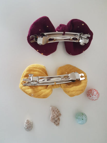 Barrette à nœud femme ou enfant, double gaze de coton.