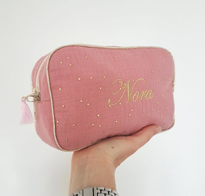 Trousse de voyage passepoilée en double gaze de coton