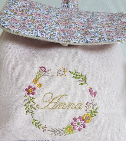 Sac à dos maternelle enfant brodé, coton scintillant et liberty