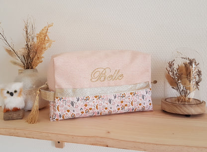 Trousse de toilette rose scintillant et liberty