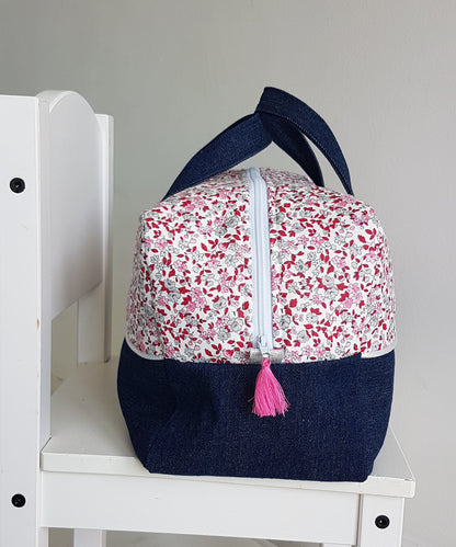 Valisette bicolore liberty et jean denim